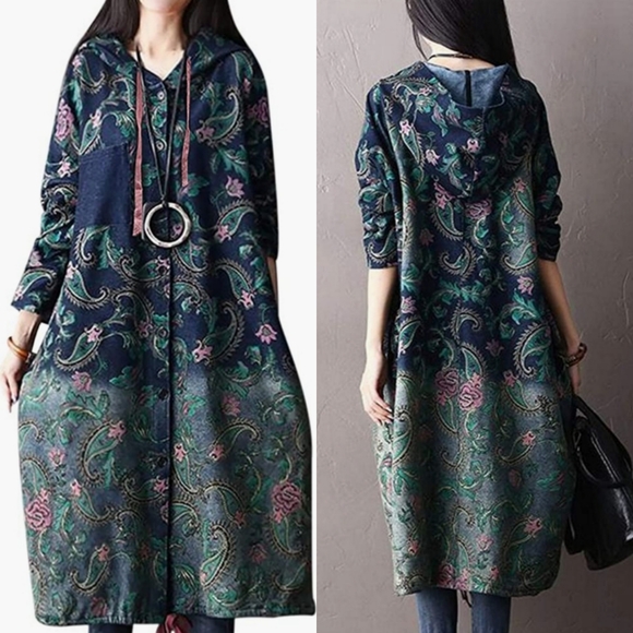 Yesno Jackets & Blazers - Ombre & Paisley Loose Denim Hoodie